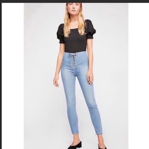 Free People high-waist lace up tie bohemian jeans